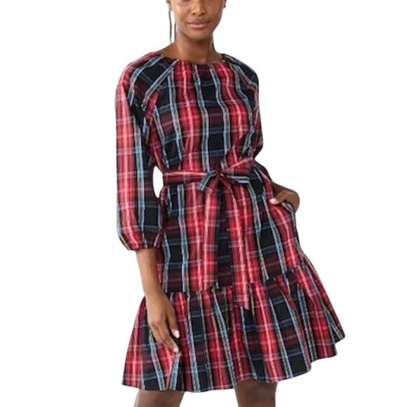 Draper James RSVP LS Bow Back Dress Tartan Plaid 2X Holiday 3/4 Sleeve NWT - Picture 1 of 10